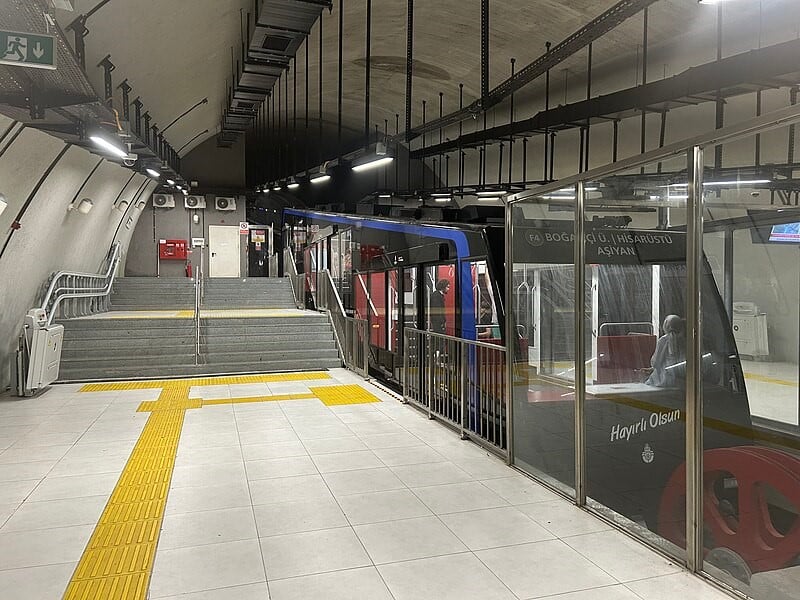 F4 funicular descending toward the Bosphorus shore at Aşiyan, near Rumeli Hisarı fortress in Beşiktaş