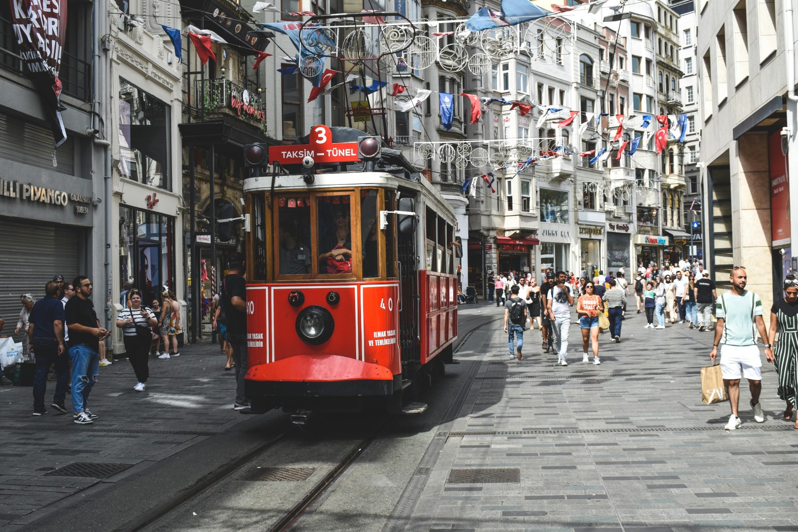 Istanbul Tram T2 on Istiklal Street